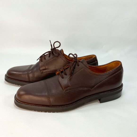Mens ET Wright Brown Leather Oxford Dress Shoes 10 M Italy Cap Toe Cushioned - Picture 1 of 9